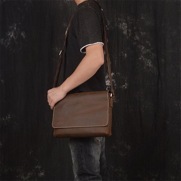 

nesitu highend vintage small brown thick durable genuine crazy horse leather men messenger bags cross body shoulder bag m1052