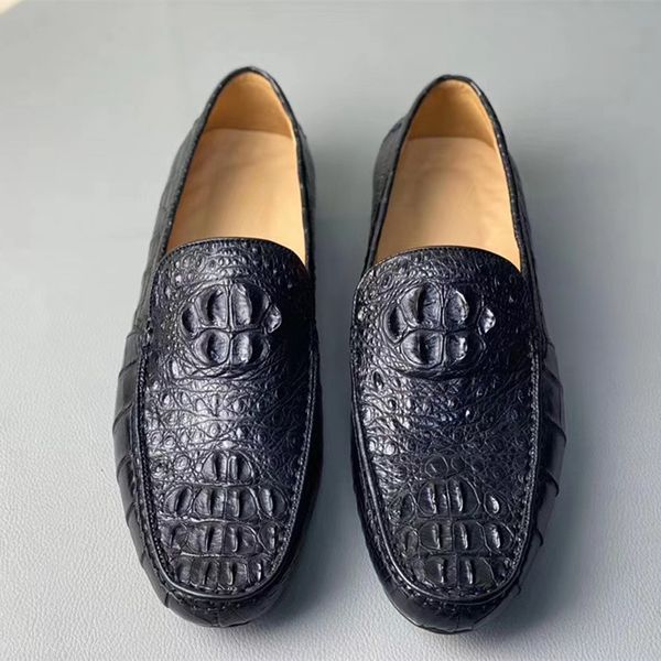 

authentic exotic crocodile skin antiskid sole men's soft moccasins shoes genuine alligator leather male slip-on driving flats, Black