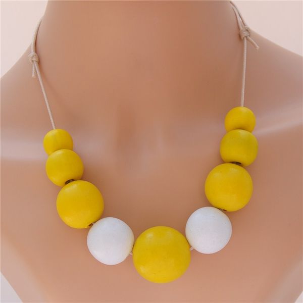 

1pc colorful round wood ball beads necklace diy nature wooden adjustable rope jewelry for women 2020, Silver