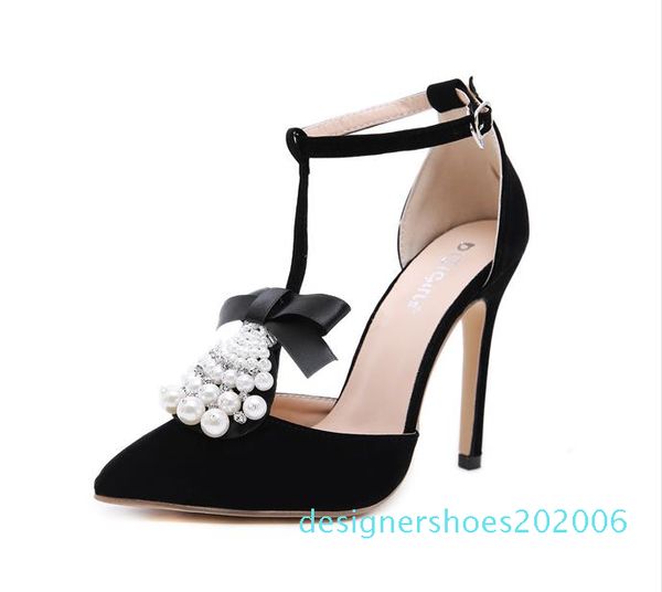

elegant rhinestone beads pumps office lady dress shoes designer pumps high heels dress shoes size 35 to 40 d06, Black