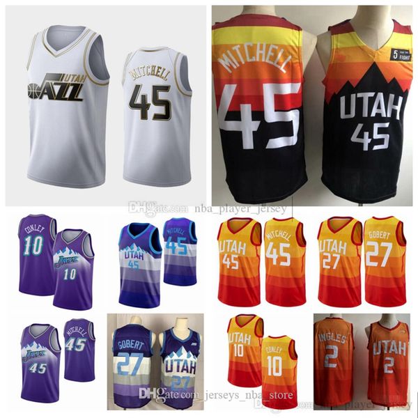 

mens 32 karl malone vintage utah jazz jersey 12 john stockton donovan mitchell 45 rudy gobert 27 mike conley 10 basketball jerse 07, Black;red