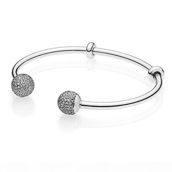 

925 sterling silver open bangle bracelet for women signature clasp clear cz fit bead charm pendant, Black