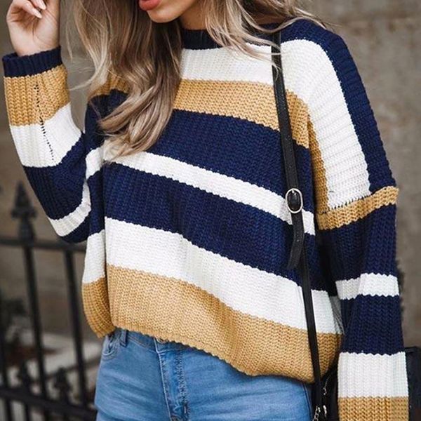 

striped sweater women 2020 autumn winter new long sleeve o-neck sweaters female fashion casual knitwear warm all-match pullovers, White;black