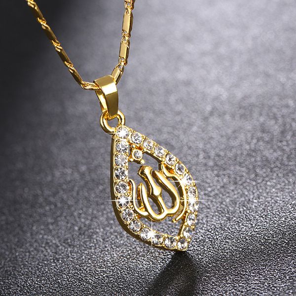 

exquisite hollow muslim symbol pendant necklace white zircon crystal catholicism jewelry rose gold plated necklace party gift, Silver