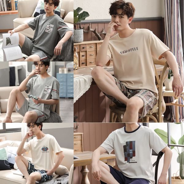 

summer pajamas men's simple casual cotton clothes clothes home furnishing clothing short sleeve outdoor home wear, Black;brown