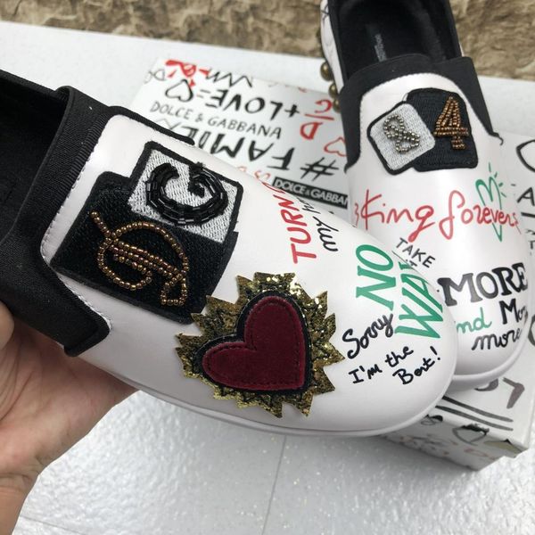 

2020a new trend leather casual shoes fashion men and women comfortable sneakers hand-painted doodle wild couple shoes, size 35-45, Black