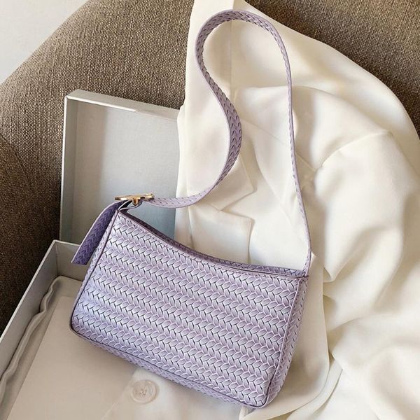

popular simple female daily bag fashion weave pu women handbag tote casual solid color underarm shoulder bag
