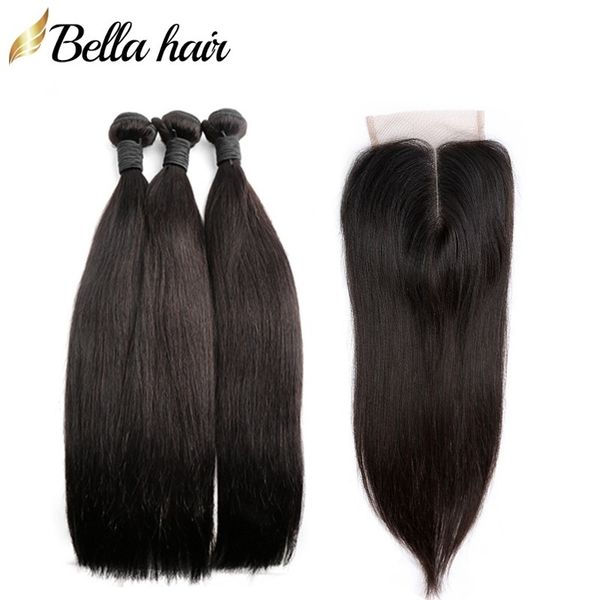 

peruvian straight hair weaves extensions 3 bundles with closure 4x4 middle part lace closures hair weft natural color bellahair, Black