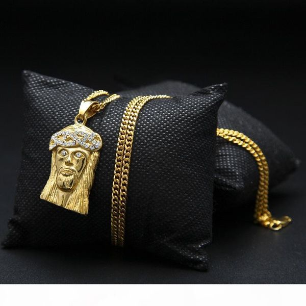 

mens hip hop necklace jewelry stainless steel jesus piece pendant necklace with 60cm gold cuban chain, Silver