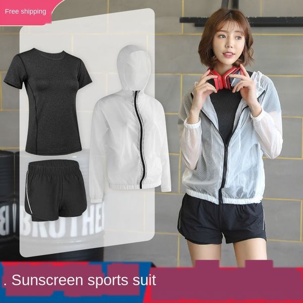 

iakpd sunscreen sportswear sportswearcoat sportswearthin sportswear women's three-piece suit long-sleeved hooded coat korean style new, Black