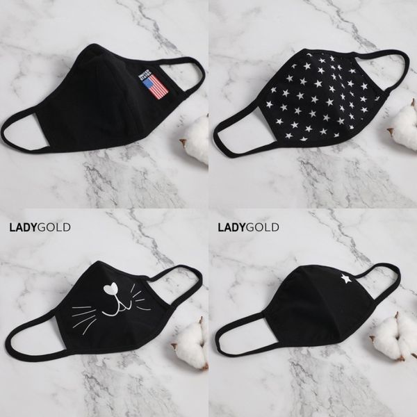 

2020 party masks breatable cotton floral foldable printing fa mout mask pm2.5 wasable dustproof anti-smog protective mask boom2020#268, Black