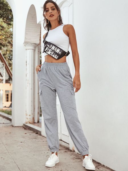 

womens trackpants hip hop new stylish women's sports high waist casual women solid color yoga pants trousers, Black;white