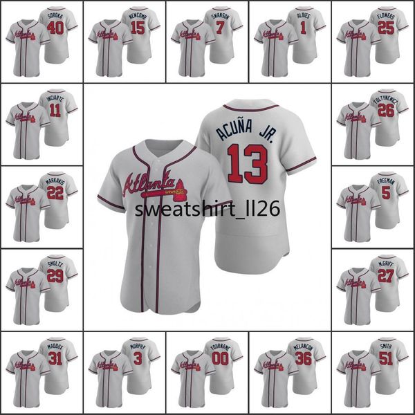 

atlanta braves #5 freddie an 1 ozzie albies 7 dansby swanson men women youth gray custom authentic 2020 road jersey, Black