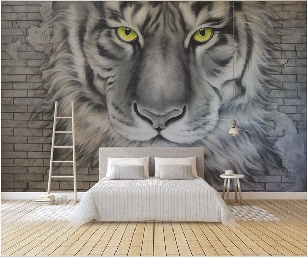 carta da parati fotografica su misura per le pareti 3d murale per vivere stanza 3D sollievo tigre muro di mattoni parete di fondo giornali murali decorazioni per la casa