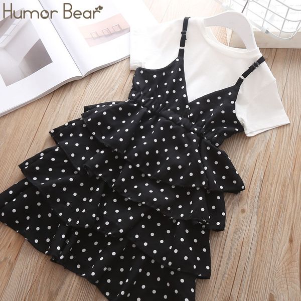 

humor bear girl clothes suit 2020 summer new dot sling cotton t-shirt + pants 2pcs set bodysuit children baby girls clothing, White