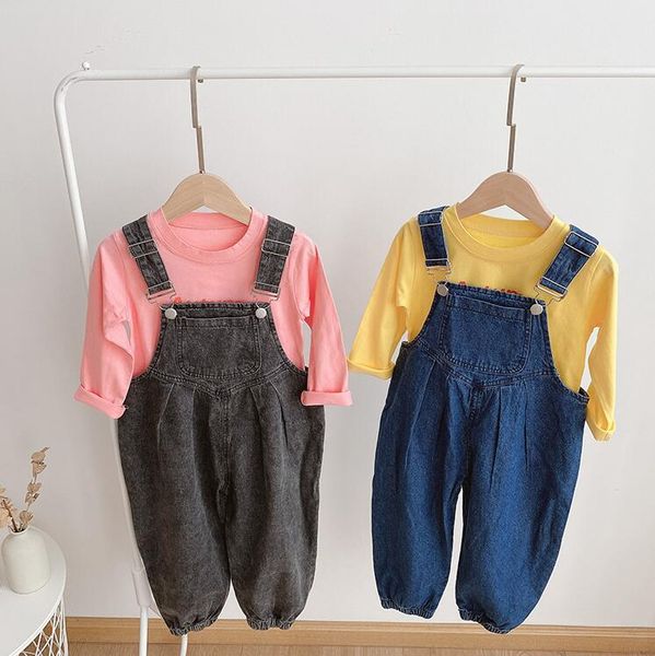 

2020 new girls boys denim overalls autumn fashion kids jean pants 1-6t qw158, Blue
