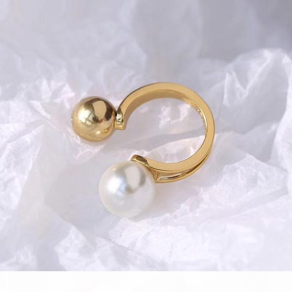 

brass material opening ring mid finger knuckle rings with pearl beads spring combination rings geometry style jewelry drop shipping ps65, Silver