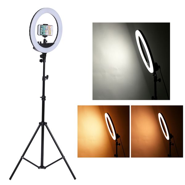 

quality14 inch p studio lighting led ring light bi-color 3200-5600k pgraphy dimmable ring lamp with stand for portraitm