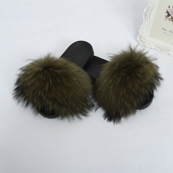 

jancoco fashion raccoon beach wide wholesale sandals soft fur slides sandal furry house slippers, Black