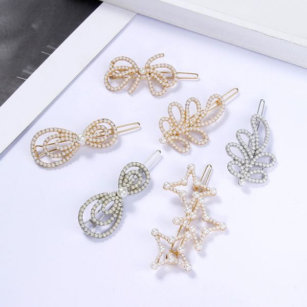 

fn fashion hollow hair clips with pearl gold metal for women girls pearl geometric barrette hair styling afnessories wholesale, Golden;silver