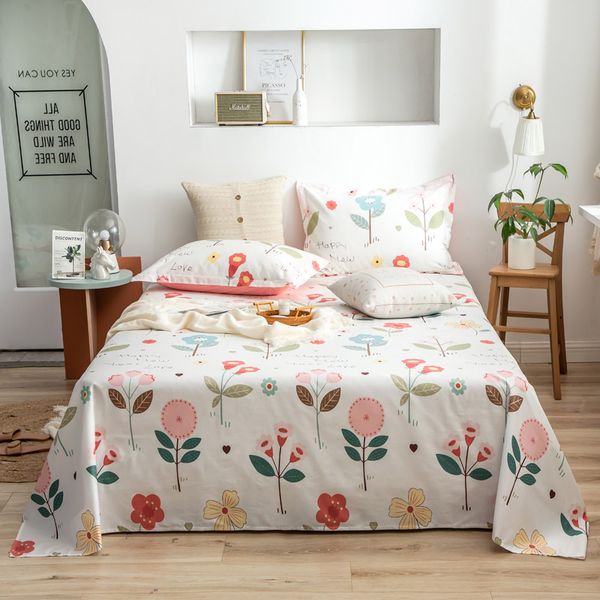 

simple cotton twin full  king size bedding flowers bed set soft luxury fashion bed sheet set pillowcases white flat sheet