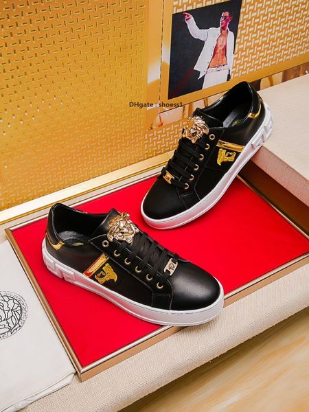 

2021-2020i limited edition leather print embroidery stitching men 's low -lace -up casual shoes ,high -quality fashionable wild sp, Black