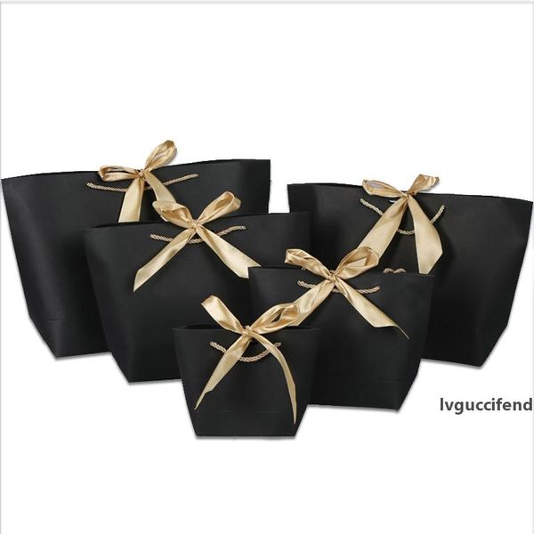 

colorful paper bag with handle cute bow ribbon black gift bag for christmas birthday party decoration 21x7x17cm