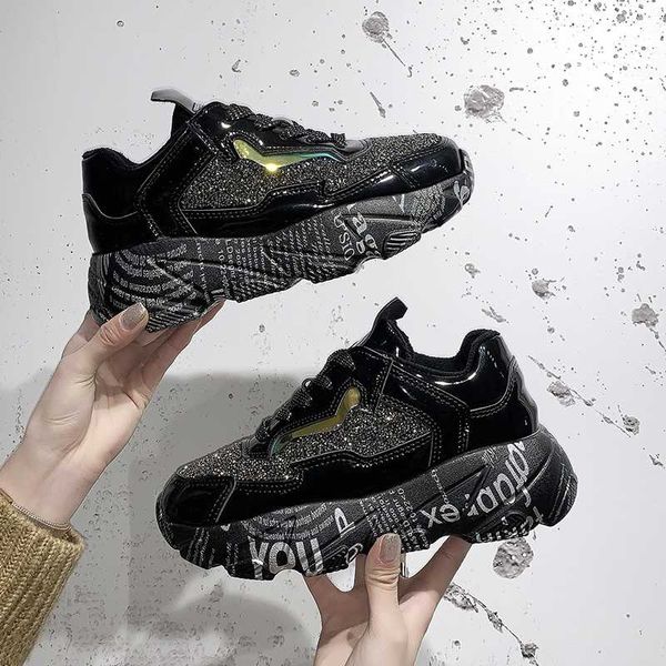 

spring women casual shoes vulcanized sneakers shoes female breathable bling chunky lace up chaussures femme scarpe donna