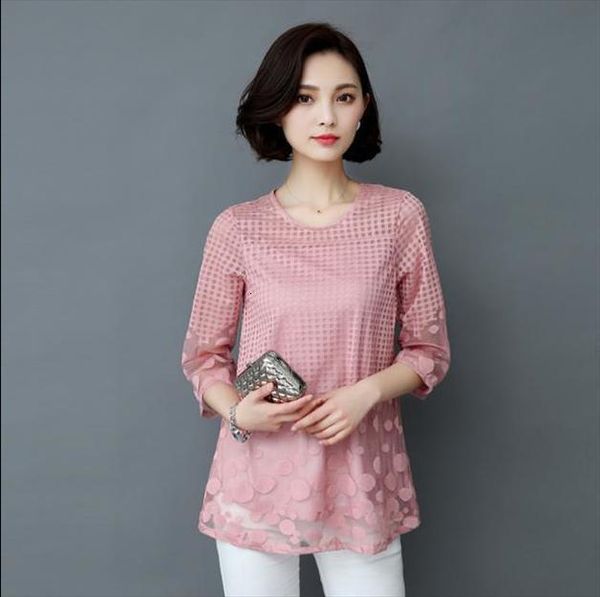 

шнурок лета женщин блузки рубашки шифон женские топы 2020 новая мода camisas mujer плюс размер  5xl белый розовый фиолетовый lace блузы, White