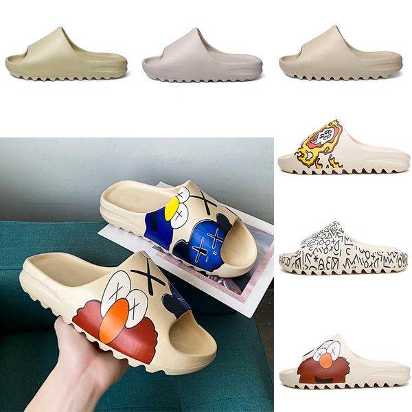 

kanye west sesame skull graffiti designer slide resin and desert sand men women fashion summer slippers size 35-46, Black