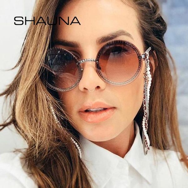 

shauna fashion metal chain frame round rimless sunglasses women t200615, White;black
