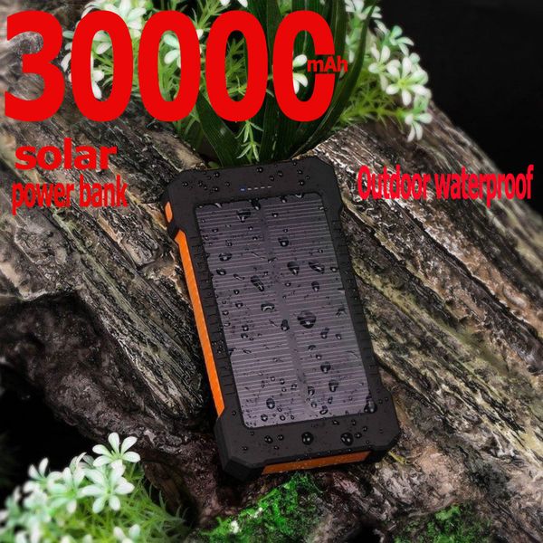 

solar power bank 30000mah outdoor emergency portable 2usb port external battery led light for xiaomi samsung iphone
