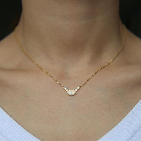 

chic white fire opal necklace pendants for women 925 sterling silver necklace elegant oval natural stone fashion jewelry gift