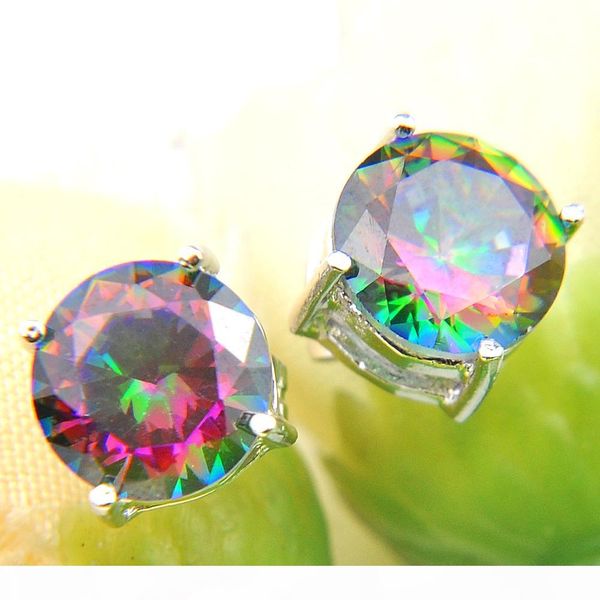 

6 pairs luckyshine superb round shiny rainbow mystic z gems 925 sterling silver plated stud designers russia canada stud designers jewel, Golden;silver