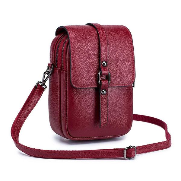 

wine red leather mobile phone bag ladies new fashion design diagonal bag ladies casual multi-function mini wild personality small bag 9935
