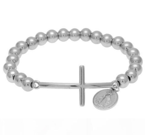 

2pcs lot the bling king women accessories stainless steel bead bracelet cross pendant pulseiras pulseras rosary bracelets, Golden;silver