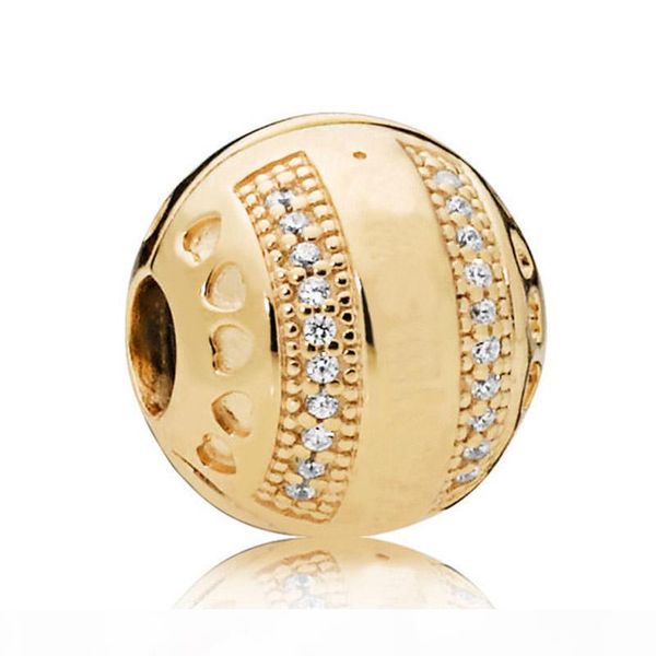 

new 925 sterling silver bead charm gold color shine stripes logo hearts clip lock ser beads fit designer bracelet diy jewelry, Bronze;silver
