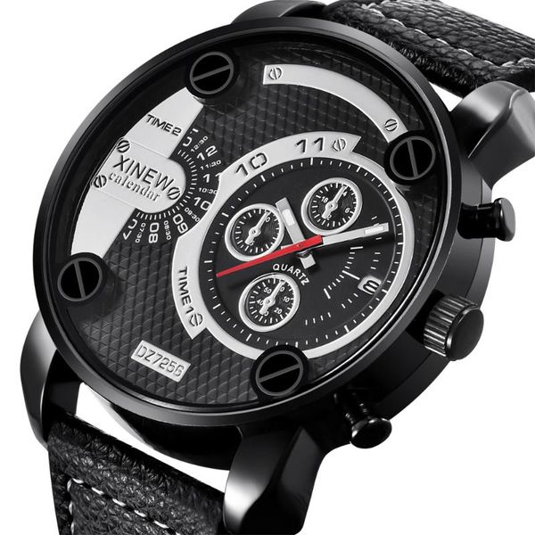 

famous designer mens watches quartz wristwatches leather band big face date clock relogio masculino dz, Slivery;brown