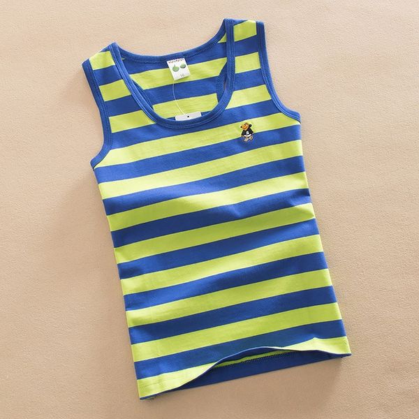 

children's stretch cotton i-shaped striped rainbow 1-15 elastic cotton vest vest years old lycra, Blue