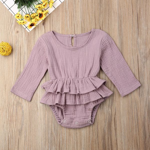 

pudcoco новорожденных baby girl clothes сплошной цвет с длинным рукавом рябить romper комбинезон цельный outfit хлопка и льна одежда t200728, Blue