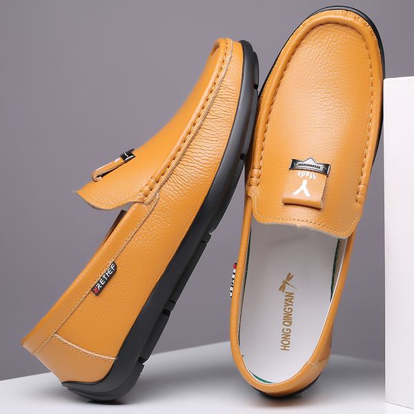 

2020 summer hollow-out men's loafers new leather men's boat shoes light soft flat shoes for men zapatos de hombre driving, Black