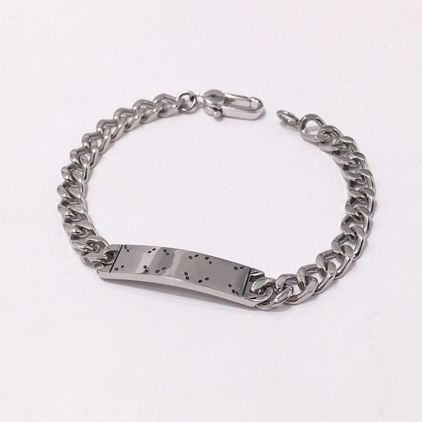 

titanium steel silver thick chain bracelets with letter logo design for women and men luxury style couple bracelet, Golden;silver