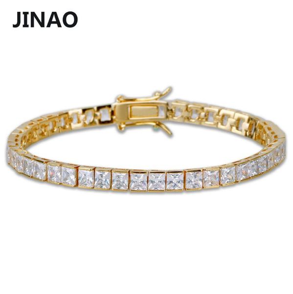 

jinao 1 row 6mm hip hop bracelet gold plated micro pave cubic zirconia iced out bling box chain bracelet men's gift, Golden;silver