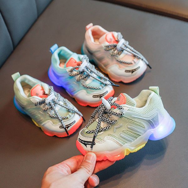 

2020 summer rainbow kids sport shoes for girls sneakers students breathable mesh children shoes led sneakers light shoes boys, Black