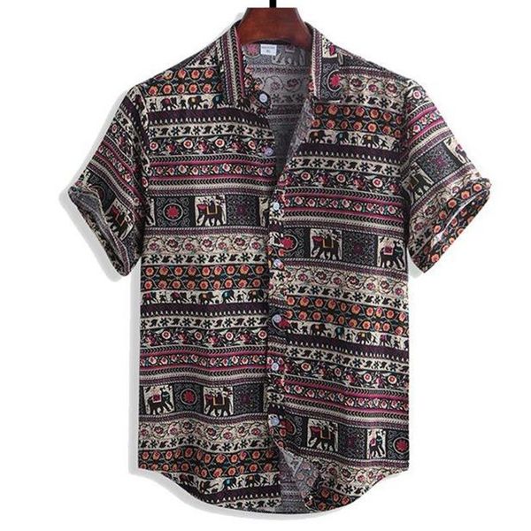 

summer men beach shirt vintage geometric print short sleeve lapel neck button leisure hawaiian shirts men 2020 streetwear #4, White;black