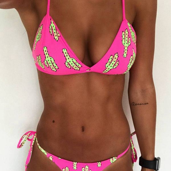 

new 2020 summer girls womens cute cactus pink padded bra bikini set swimsuit bathing suit holiday beach swimwear beachwear, White;black