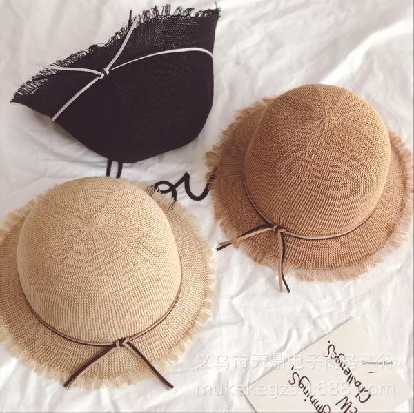 

hd45a new shaped dome children's small personalized bucket bucket straw fisherman burr sunshade big edge fisherman hat baby sunshade st, Yellow