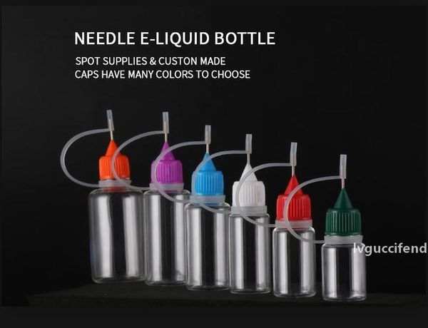 

pet e liquid needle bottle 5ml 8ml 10ml 15ml 20ml 30ml ecig oil plastic pe soft ejuice dropper with pinhole metal needle filler colorful cap