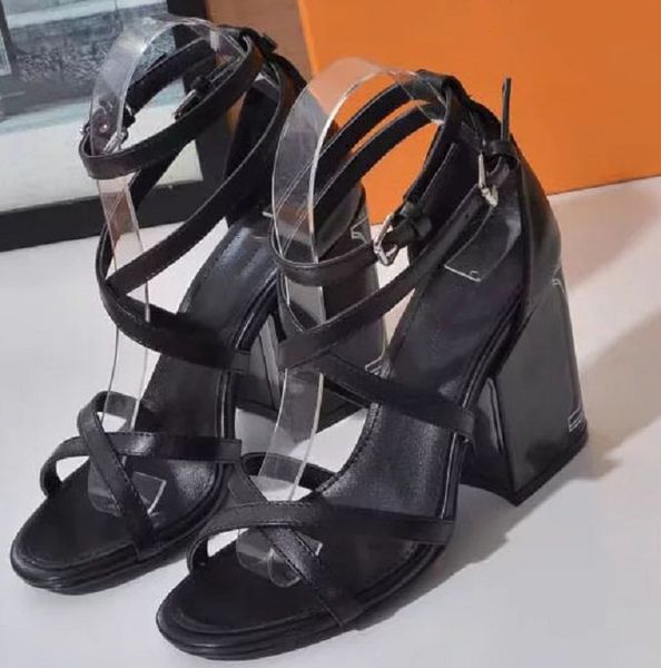

newlassic high heeled sandals wedge heel luxury designer cowboy woman shoes metal buckle for parties occupation sandals 008 13, Black