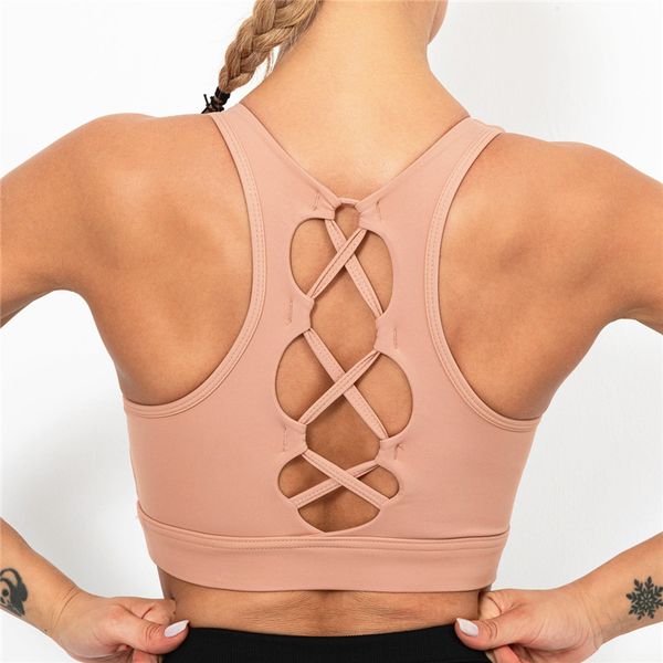 

ladies backless yoga bras cross straps sports bras fitness gym sports push up training tank plus size, White;black
